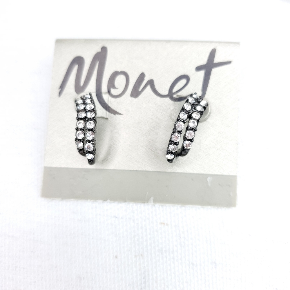 Vtg Signed Monet Rhinestone Pierced Earrings
